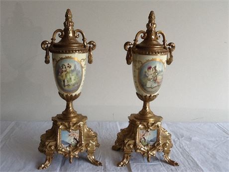 Pair of gold color and painted decorative pieces