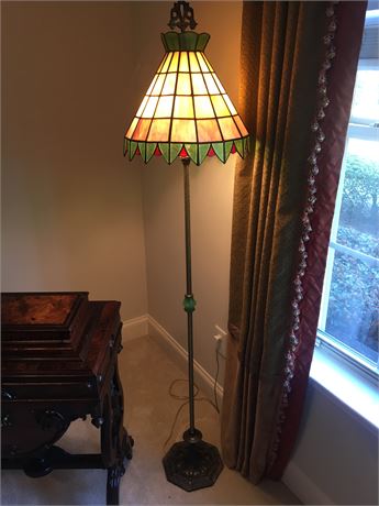 Glass and metal floor lamp