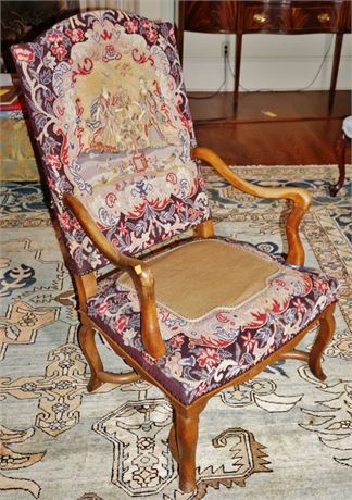 Lot 47: Antique Tapestry Upholstered Walnut Armchair