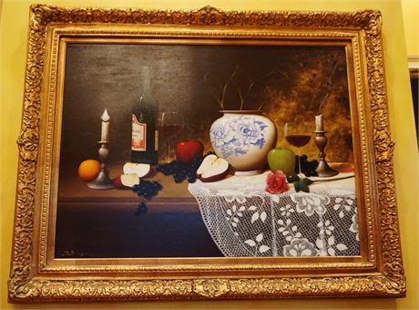 Lot 61: Decorative Still Life Oil on Canvas