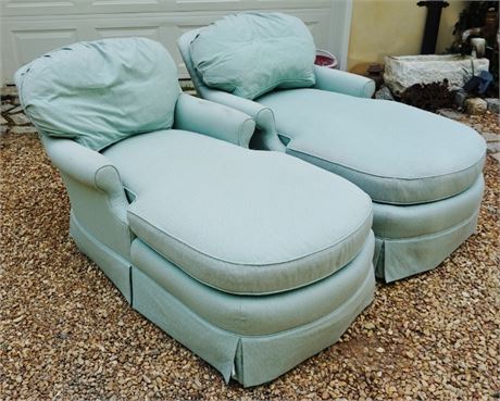 Lot 130. Two Blue Upholstered Chaise Lounges