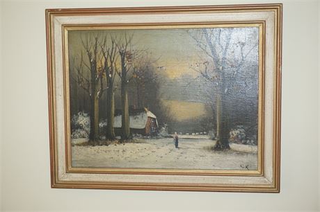 Lot 160. Oil on Board Genre Scene