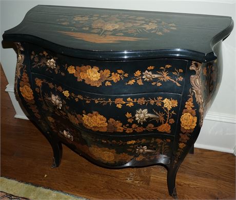 Lot 106. Black Lacquer and Marquetry Inlaid Commode