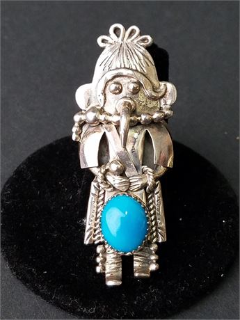 Lot 60. Sterling Silver Native American Figural Ring with Turquoise Stone