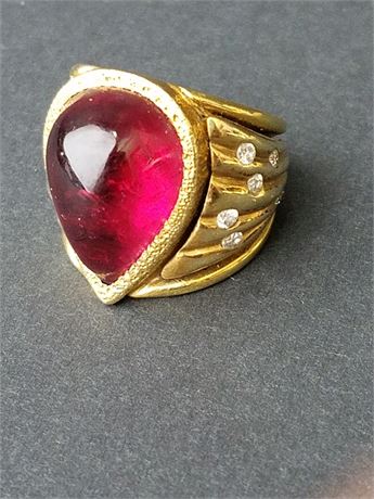 Lot 73. 18K Yellow Gold, Ruby, and Diamond Ring