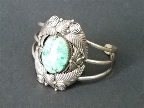 Lot 67. Sterling Silver Native American Cuff Bracelet with Turquoise Stone