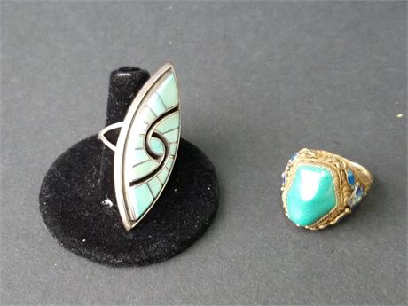 Lot 51. Two Stone and Enamel Decorated Rings, One Sterling Silver