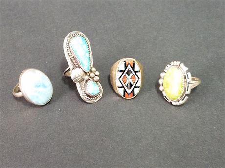 Lot 61. Group of 4 Sterling Silver Native American Rings