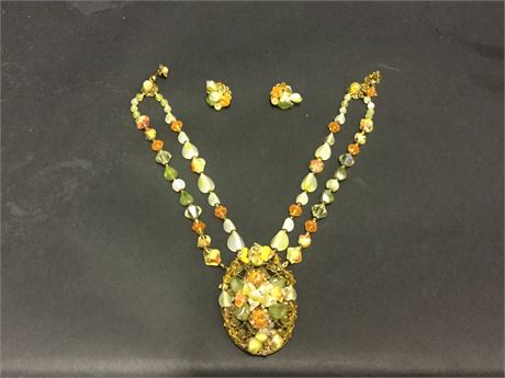 Lot 6. Mariam Haskell Glass Beaded Pendant Necklace and Earrings