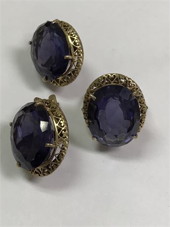 Lot 83. Sterling Silver Ring and Earring Set with Purple Stones