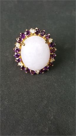 Lot 76. 14K Yellow Gold Ring with Cabochon Opal, Amethyst, and Diamonds