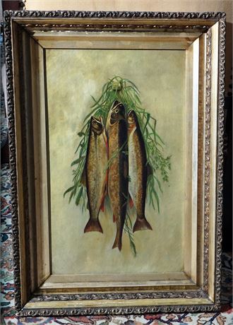 Lot 140. Oil on Canvas of Three Fish