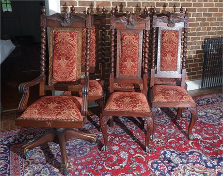 Lot 12.  Six Carved and Upholstered Chairs