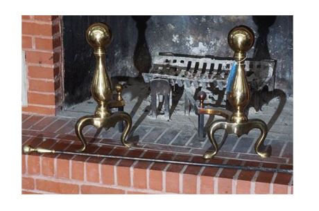 Lot 15: Pair of Brass Fireplace Andirons with Brass Poker