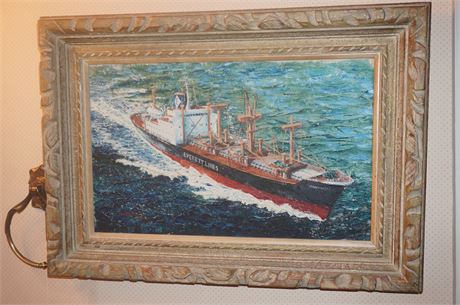 Lot 232. Oil on Canvas of Freight Ship