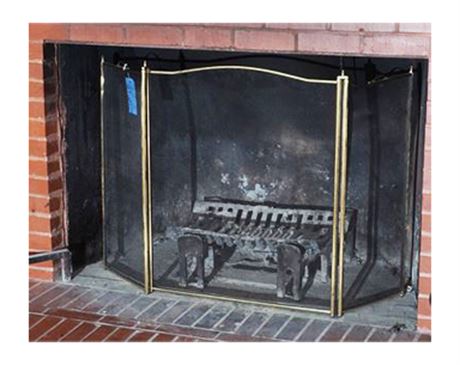 Lot 16: Three Panel Fireplace Screen with Brass Frame