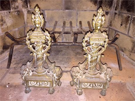 Lot 105. Pair of Gilt Bronze Louis XVI Style Andirons