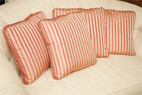 Set of Four Red Striped Silk Pillows