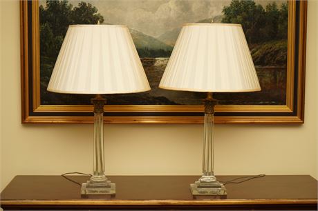 Pair of Regency Style Crystal Column Lamps