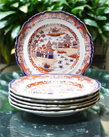 Set Of Six Ironstone Plates In the Imari Palatte