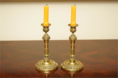 Pair Louis XVI Style Gilt Bronze Candlesticks