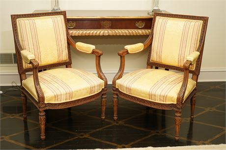 Pair Louis XVI  Style Open Armchairs