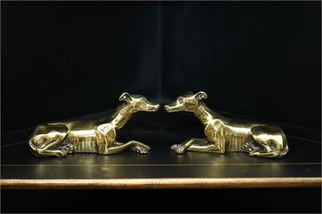 Pair of 19th C Brass Greyhounds