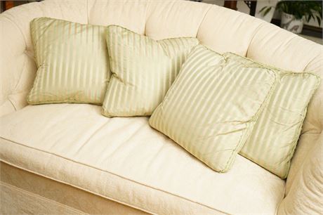 Set of Four Green Striped Silk Pillows