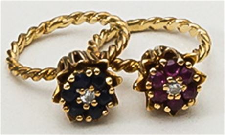 Pair of Gold and Precious Stone Floral Foam Rings