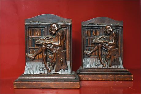 Pair Carved Wooden Bookends