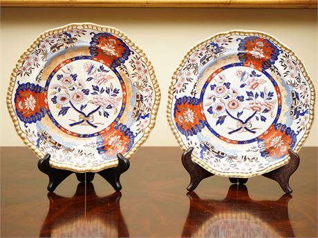 Pair 19th C SPODE Ironstone Imari Plates