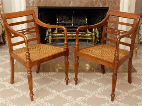 Pair Regency Style Teak Armchairs