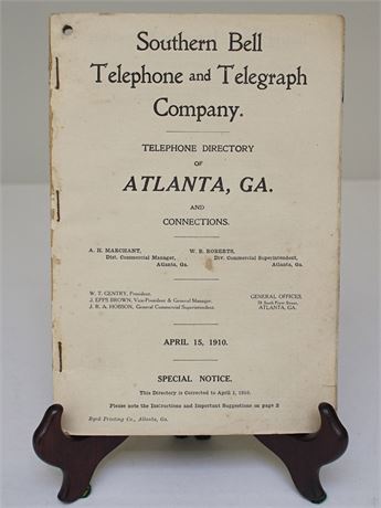 Southern Bell Telephone and Telegraph Company 1910 Phone Directory