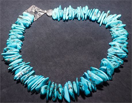Turquoise And Silver Metal Necklace