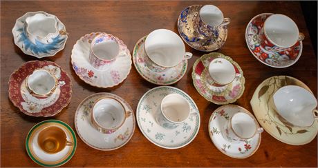 Miscellaneous Lot of 12 Assorted Antique Porcelain Teacups