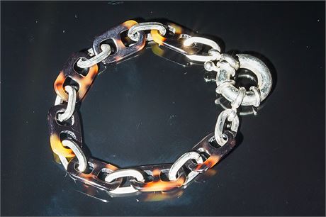 Tortoise and Silver Metal Bracelet