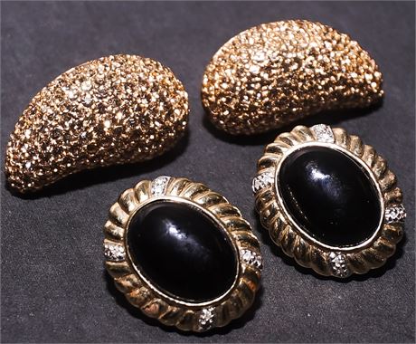 Pair 14 Karat Yellow Gold Diamond and Onyx Earrings ONLY!!!