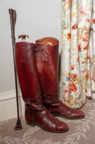 Pair Custom-Made Brown Leather Riding Boots