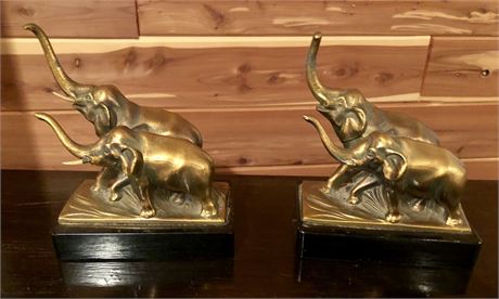 Set of Brass Elephant Bookends