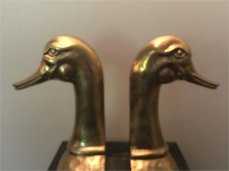 Pair Brass Duck Head Bookends