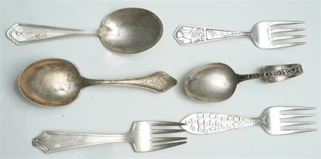 Six Sterling Silver Baby Spoons and Forks