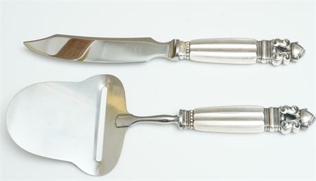 Two Jensen Sterling Handle Serving Pieces