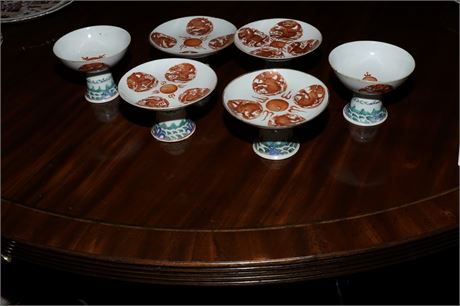 Six Antique Chinese Porcelain Compotes