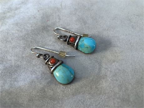 Pair Silver and Turquoise Earrings