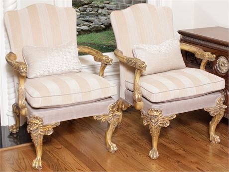 Pair of Georgian Style Carved Armchairs