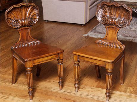 Pair Regency Style Hall Chairs