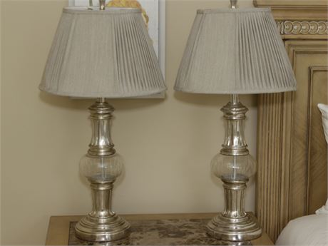 Pair of Glass & Silvered Metal Lamps