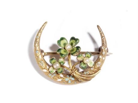 Antique Crescent And Floral Dress Pin