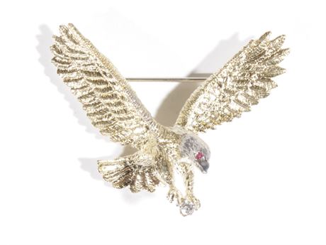 18K, Diamond and Ruby Eagle Form Dress Pin