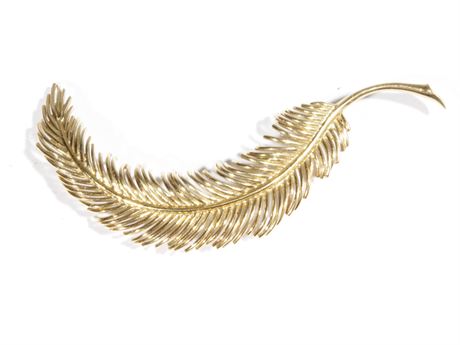 18 Karat Yellow Gold Feather Form Dress Pin